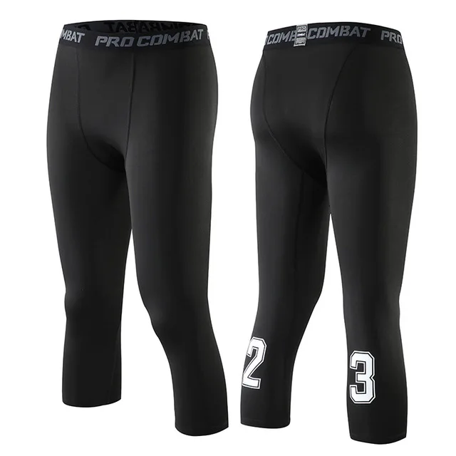 Компрессионные баскетбольные штаны 3/4 беговые трико мужские эластичные леггинсы