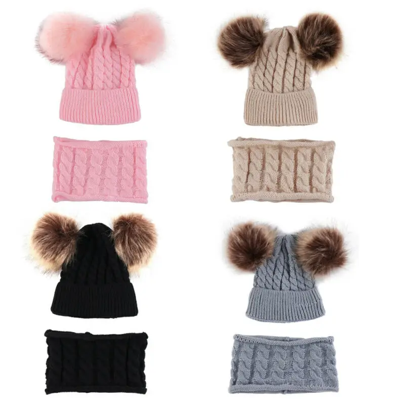 2 предмета вязаная зимняя шапка для маленьких мальчиков и девочек теплая шапочка