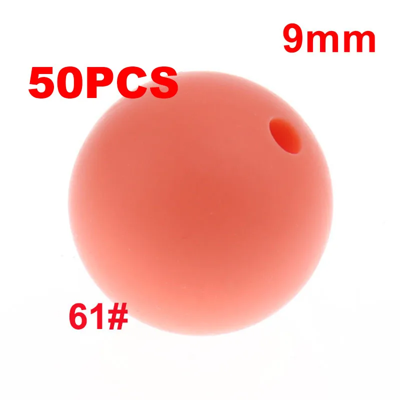 61 Salmon Orange QHBC 50 шт. Силиконовые Круглые Бусины 9 мм Жемчуг Bpa бесплатно жевательные Детские Прорезыватели ожерелье аксессуары цепочка для соски DIY Уход игрушка Kralen - Цвет: 61 Salmon Orange