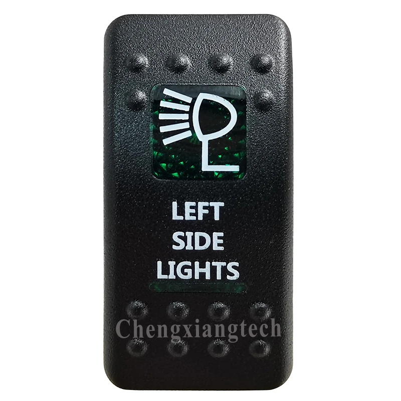 

Green Printed Switch Cap -LEFT SIDE LIGHTS- for 12V 20A 5Pin On Off SPST Led Light Bar Car Boat Rocker Switch, COVER Only !!!