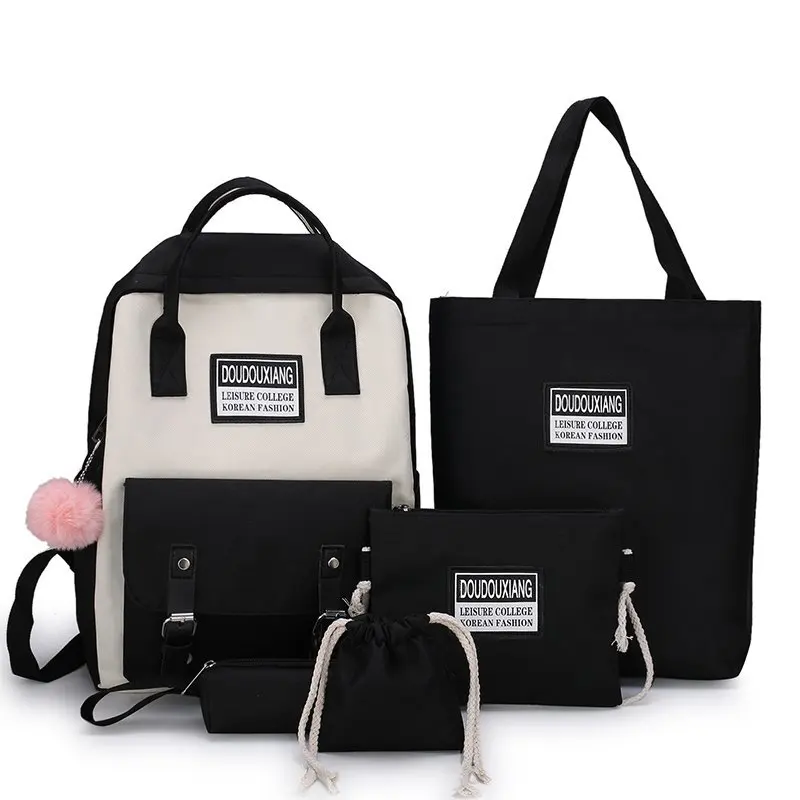 5 pcs sets canvas Schoolbags For Teenage Girls Women New Trend Female Backpack Nylon Women Backpack Child Student Shoulder Bag