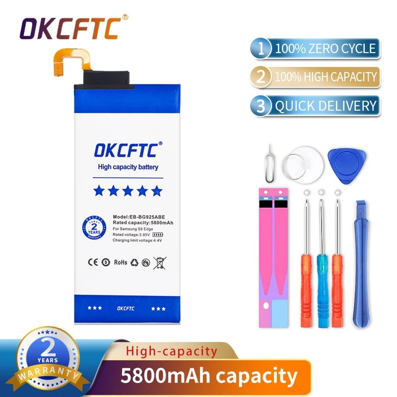 

OKCFTC Original Replacement Battery EB-BG925ABE 5800mAh For Samsung GALAXY S6 Edge G9250 G925FQ G925F G925S S6Edge G925V G925A
