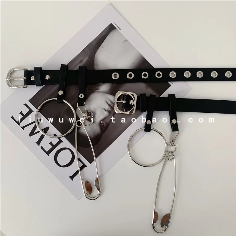 

European Hip Hop Street Hipster Circle Pin Female Ins Wind Net Red Same Style Jeans Belt Thin All-Match