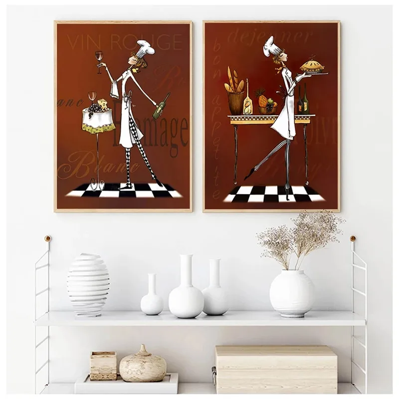

Nordic Creative Female Chef Canvas Painting Wall Posters Prints Wall Art Pictures For Kitchen Decor Home Decor No Framed