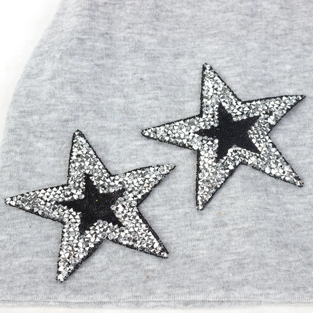 

Women Fashion Star Rhinestones Beanies Cotton Baggy Hats Female Autumn Winter Warm Ear Skullies Beanie Slouchy Hat Caps