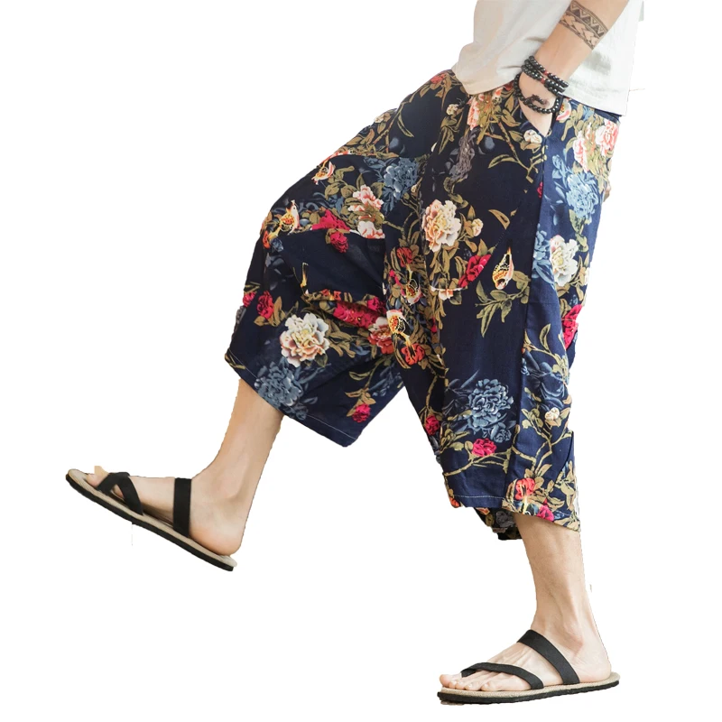 Брюки мужские с принтом тай Дай тонкие хлопково льняные штаны в ретро стиле