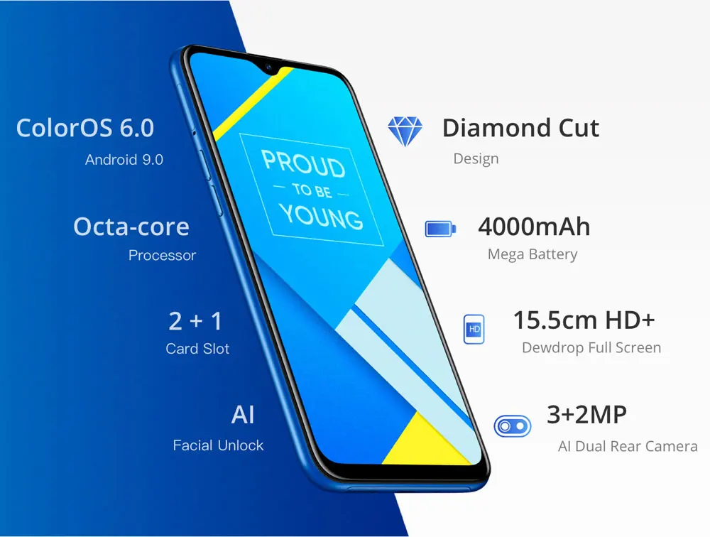 RU версия 6,1 дюймов Realme C2 RMX1941 мобильного телефона 4000 мА/ч, Octa core, 2 Гб оперативной памяти, 16 Гб встроенной памяти, 13MP 2MP двойной Камера Android 9,0 с двумя sim-картами 4G, чехол для телефона