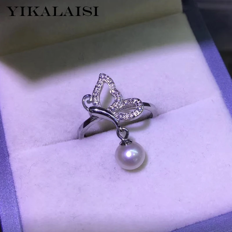 

YIKALAISI 925 Sterling Silver Jewelry Pearl Rings 2019 Fine Natural Pearl jewelry 5-6mm round Rings For Women wholesale