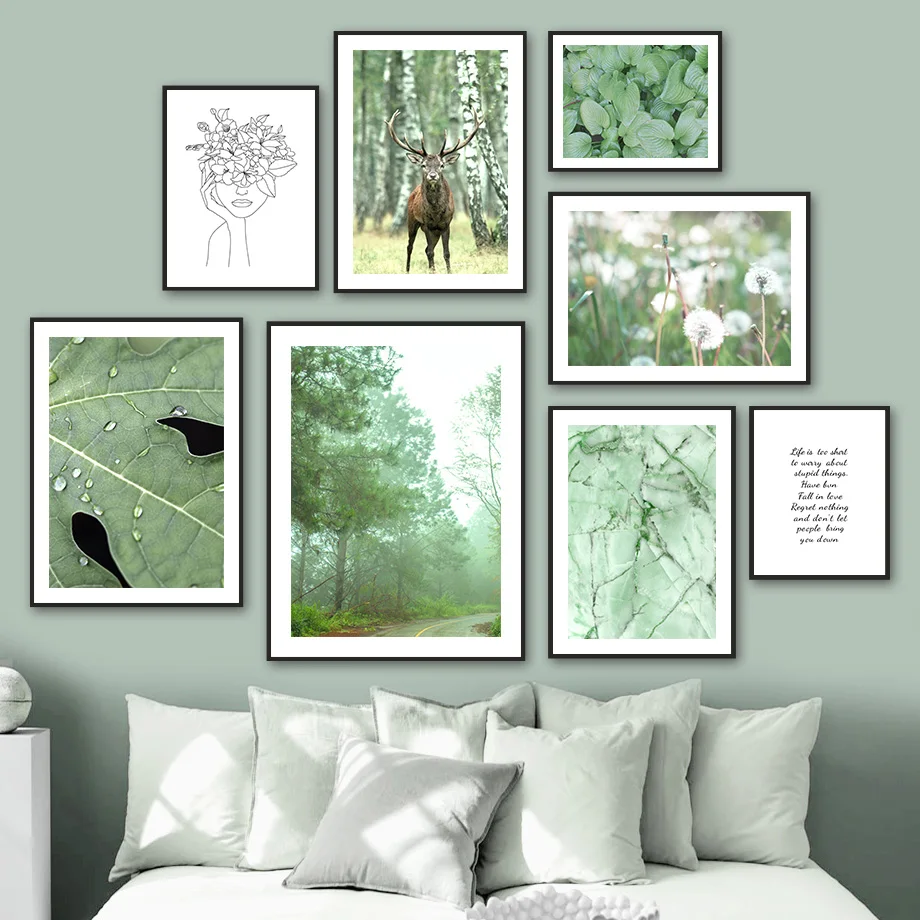 

Deer Dandelion Green Plant Leaf Landscape Wall Art Canvas Painting Nordic Posters And Prints Wall Pictures For Living Room Decor