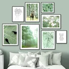 Олень, Одуванчик, зеленое растение, листья, пейзаж, настенная живопись, постеры и принты в скандинавском стиле, настенные картины для декора гостиной