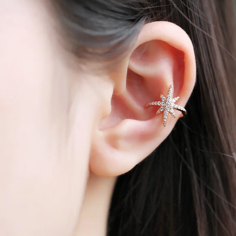 

S925 Sterling Silver Classic Star Ear Bone Clip Female Wave Single Ear Clip Fashion Personality Simple Jewelry Birthday Gift