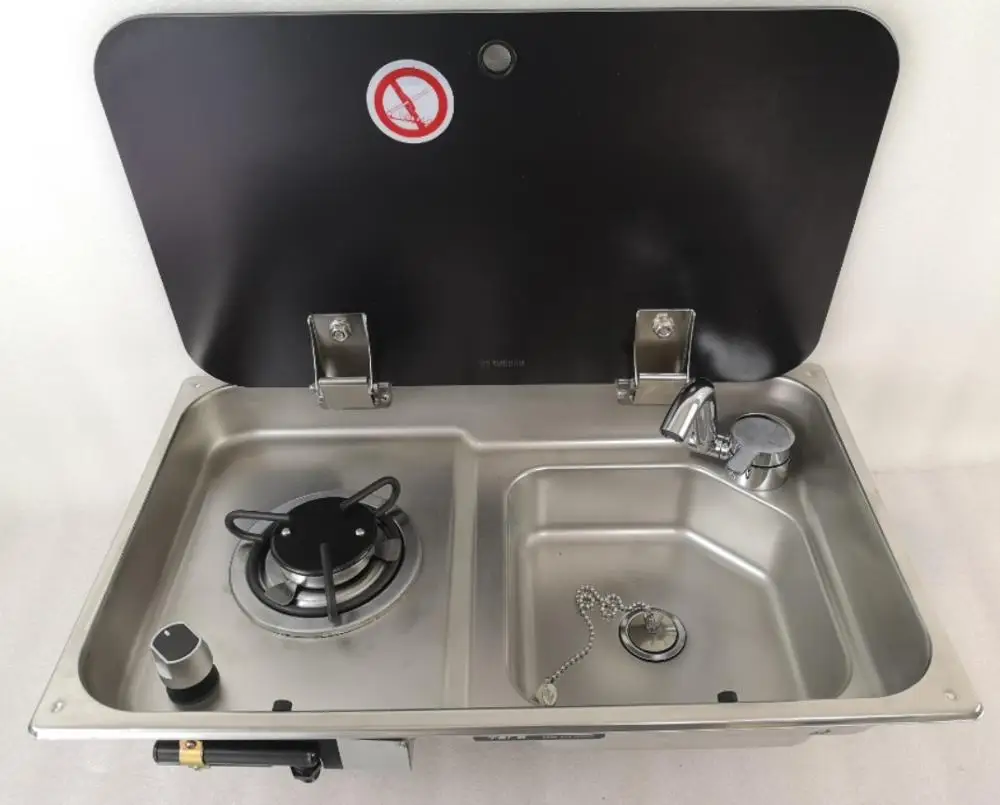 With Faucet Лодка Караван RV Camper LPG газовая плита конфорка и раковина гребень с крышкой из закаленного стекла 536*318*146/120 мм GR-903 - Цвет: With Faucet