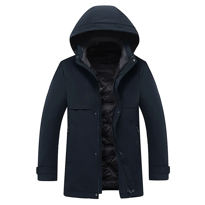 

Men Winter Thermal Puffer Parkas Black Navy Blue Thick Warm Puff Basic Coat With Hood Quilted Nylon Jacket Male Casual Outerwear