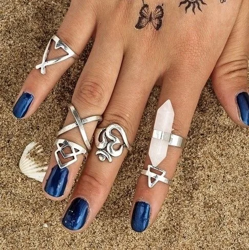 6 шт./компл. модные кольца на костяках этнический хиппи камень подарок для женщин