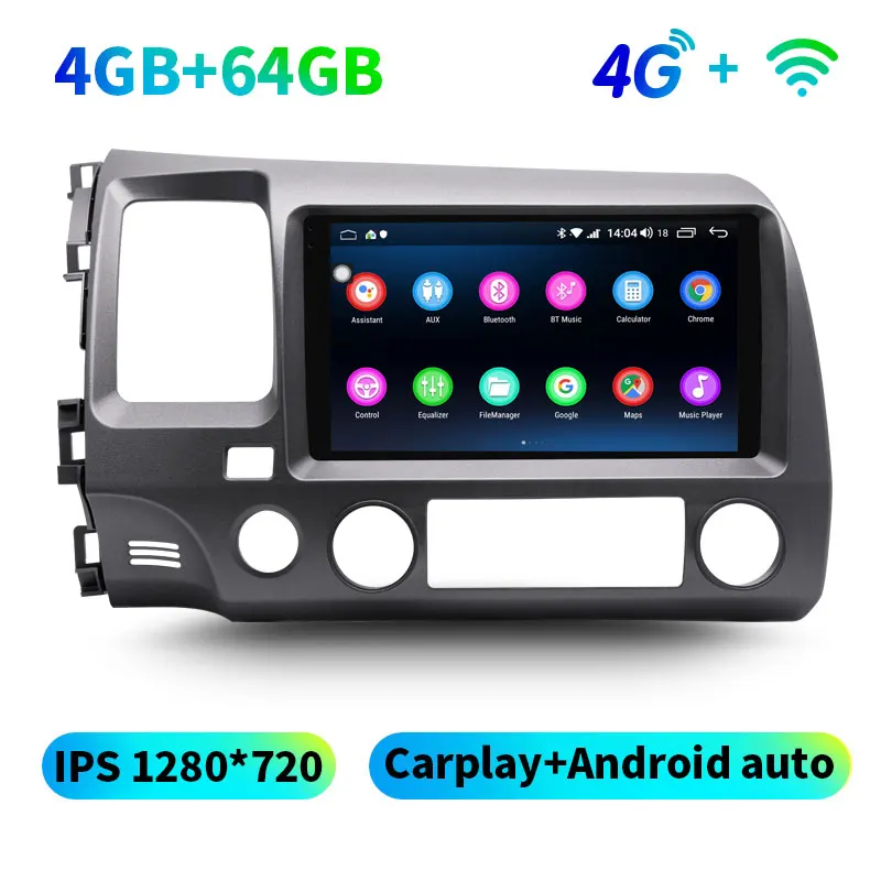 Радуясь android 8,1 автомобильный Авторадио gps стерео для Honda civic 2006-2011 с Carplay Android Авто ips Восьмиядерный 4 Гб ram - Цвет: JY-HO144N4GS