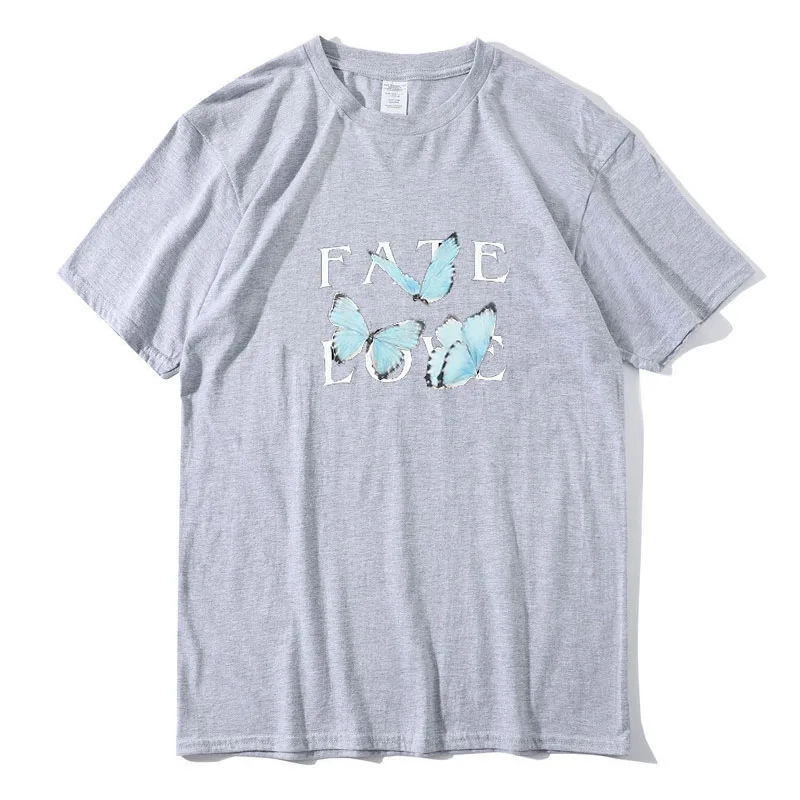 

2021 New Style Butterfly Printing Fashion Casual Round Neck Short Sleeve Loose Ladies Tops T-shirt Spring Summer Women's Tops