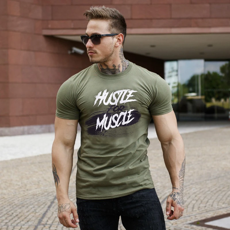 

Casual Solid Short sleeve t shirt Men Gym Fitness Sports Cotton T-Shirt Male Bodybuilding Skinny Tee shirt Summer Tops Clothes