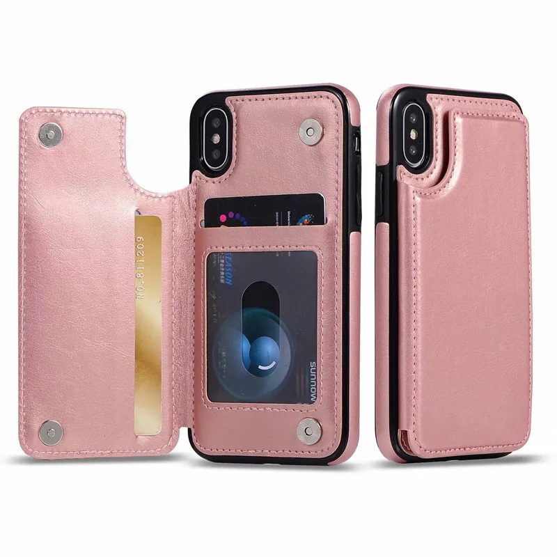 Rose gold Кожаный чехол для iPhone 11 Pro XS Max XR X 7 8 6 6S Plus 5 5S SE откидной Чехол-бумажник для samsung Note 10 S10 S9 S8 Plus S10E чехол s - Цвет: Rose gold