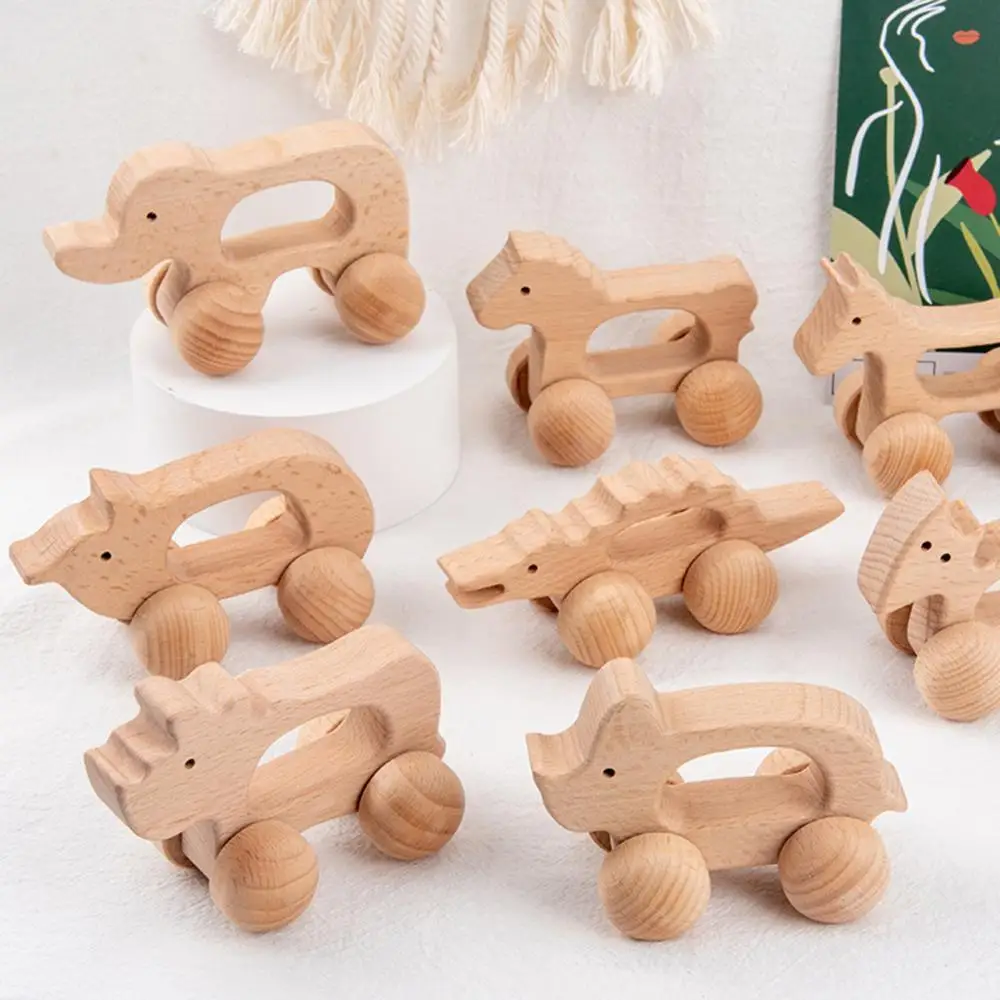 

Cartoon Animal Design Wooden Mini Car Children Kids Gift Educational Teether Toy Lovely Delicate Crafts Play Vehicles Models