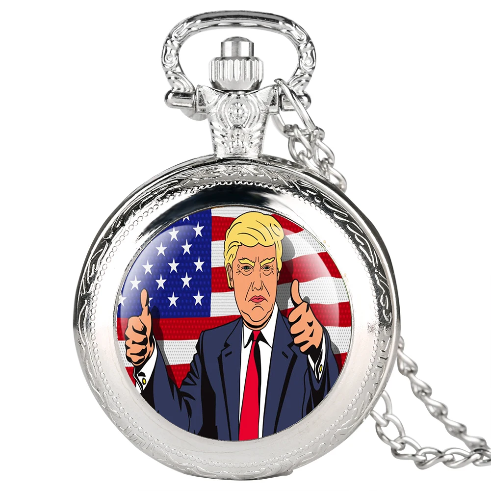 Американский Трамп президент узор кварцевые карманные часы для мужчин разборчивые арабские цифры Женские аксессуары Твердый чехол Подвеска Ожерелье