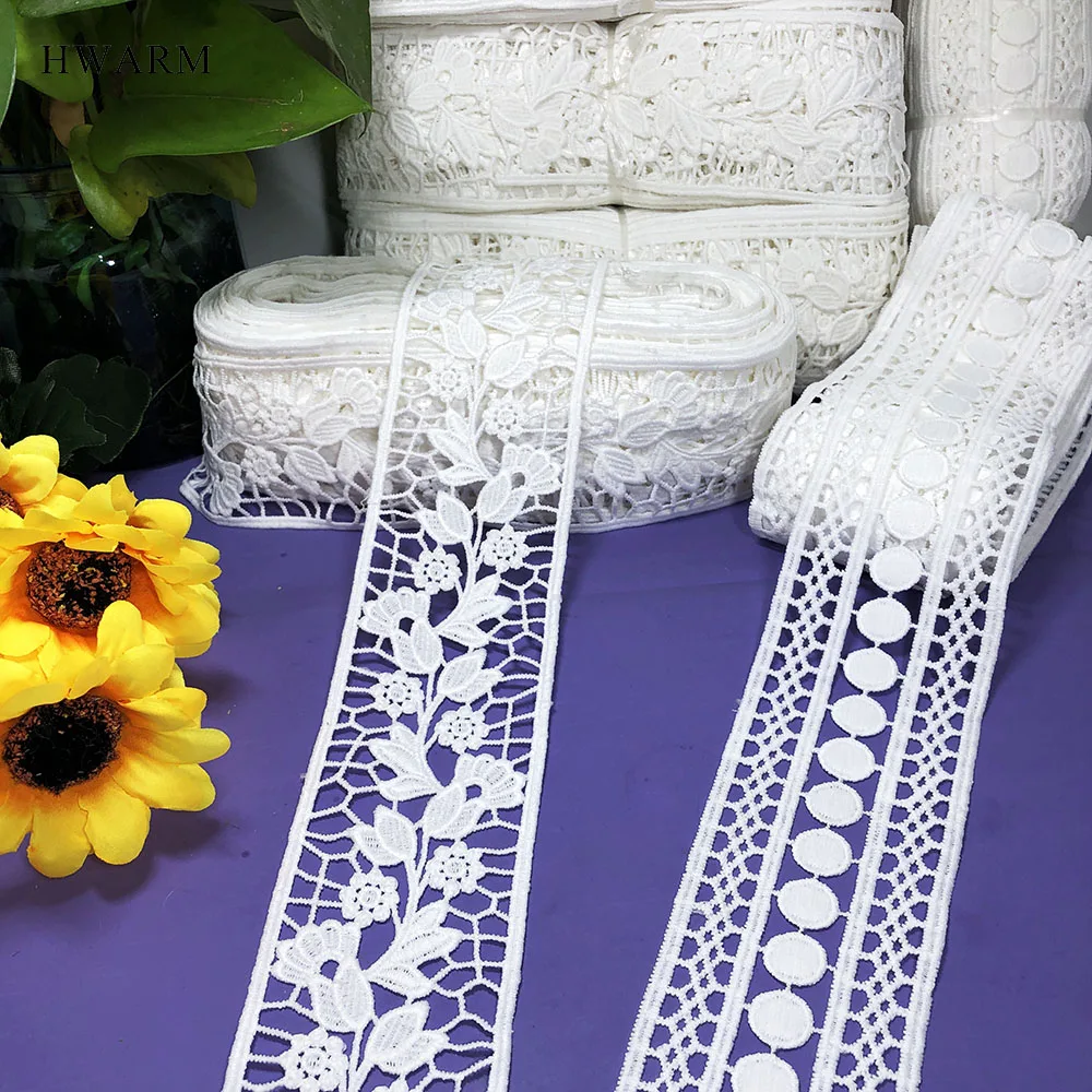 

10yard 6.5cm Dress Lace Accessories Diy Wedding Decoration Sewing Trim New Bilateral White Non Elastic Water Soluble Embroidery