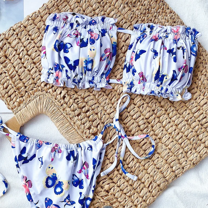 

2020 Brazilian Bikini Swimwear Women Halter Push Up Bikini Set Swimsuit Female Lovely girl Print Bandage Biquini Bathing Suit