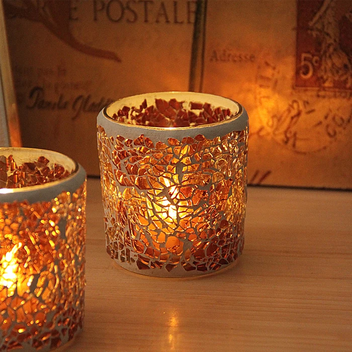 2 шт. стеклянный подсвечник Декор Романтика янтарные мозаичные Подсвечники Tealight