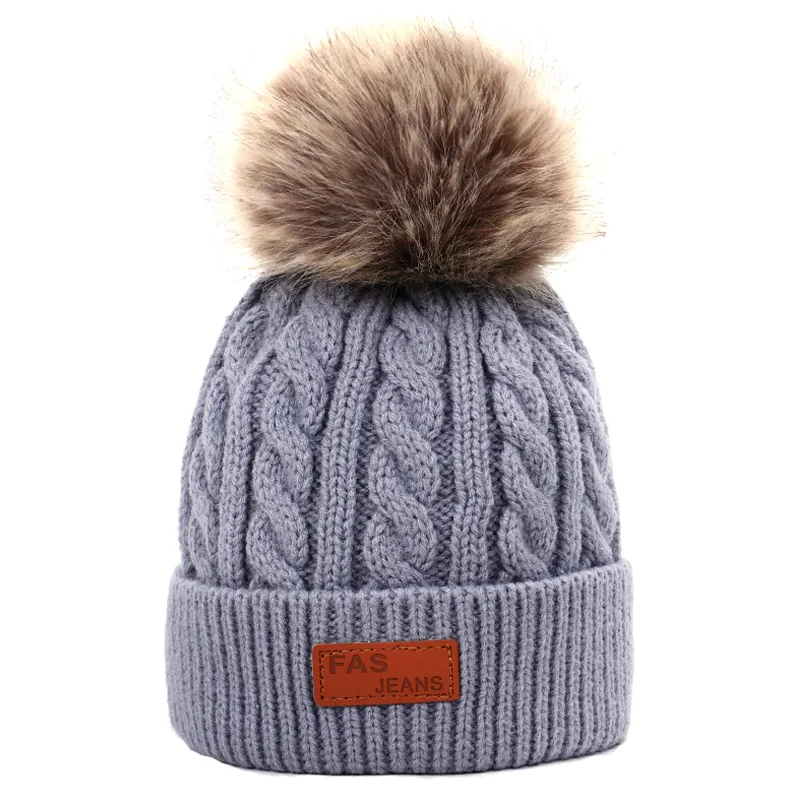 Детская шапка, вязаная Милая шапка для девочек, BoysBig Pom pom Beanie, детские шапки для девочек и мальчиков, теплая вязаная зимняя детская шапка из натурального енота F