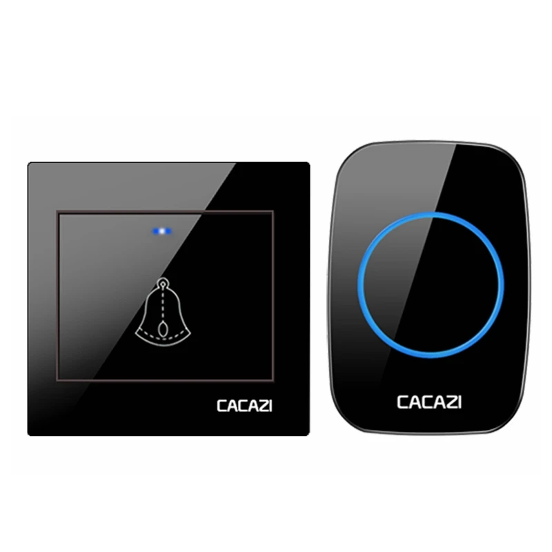 1 button 1 receiver Беспроводной дверной звонок CACAZI, водонепроницаемый, дистанционный, умный светодиодный светильник на 300 м, домашний дверной звонок, ЕС, США, Великобритания, вилка 36, звонок, 1 кнопка, 1 2 приемника - Цвет: 1 button 1 receiver