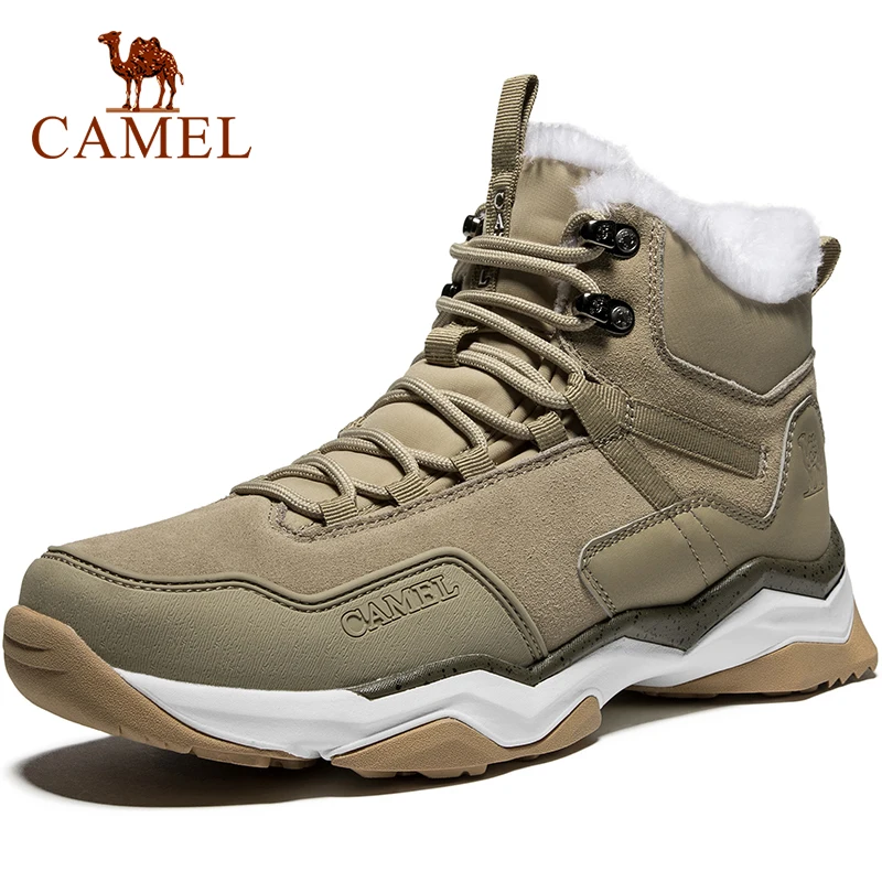 

CAMEL Men Women Trekking Shoes Couple High Top Winter Warm Plush Snow Boots Mountain Climbing Boots Outdoor Non-slip Hiking Shoe