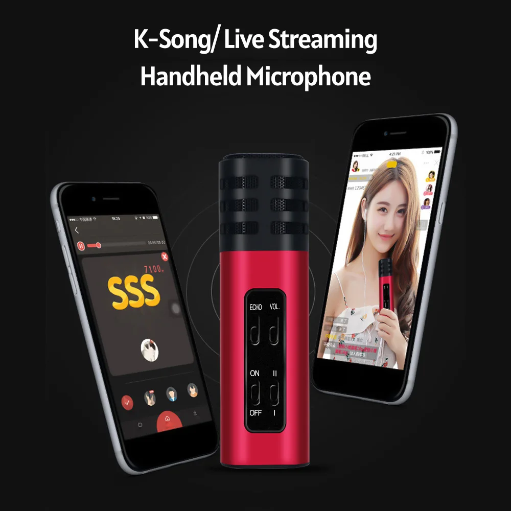 

Mobile Karaoke Handheld Microphone Mic Built-in Rechargeable Battery for Smartphone Live Streaming Singing Webcast