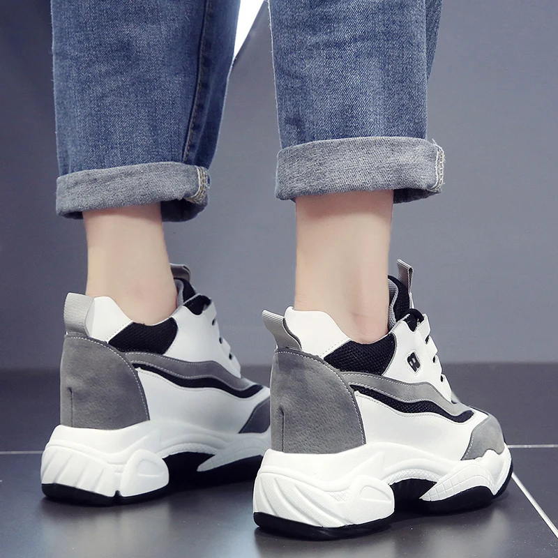 Женские Прогулочные кроссовки Осенняя обувь на платформе со шнуровкой Дышащая