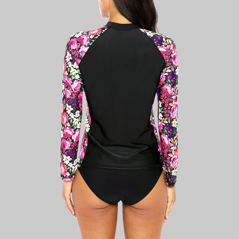 Charmleaks Women' Rash Guard Swimwear Long Sleeve Rashguard Biking Shirts Surf Top Retro Print Running Shirt Swimsuit UPF 50+