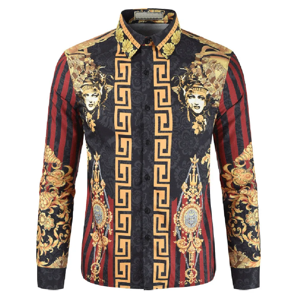 

Тонкая летняя рубашка для Для мужчин однобортное в европейском и американском стиле с новым этническим узором футболки с Королевской симво...