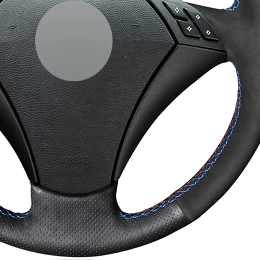 

LQTENLEO Car Steering Wheel Cover Black Genuine Leather Suede For BMW E60 E61 520i 520li 523 523li 525 525i 530 530i 535 545i
