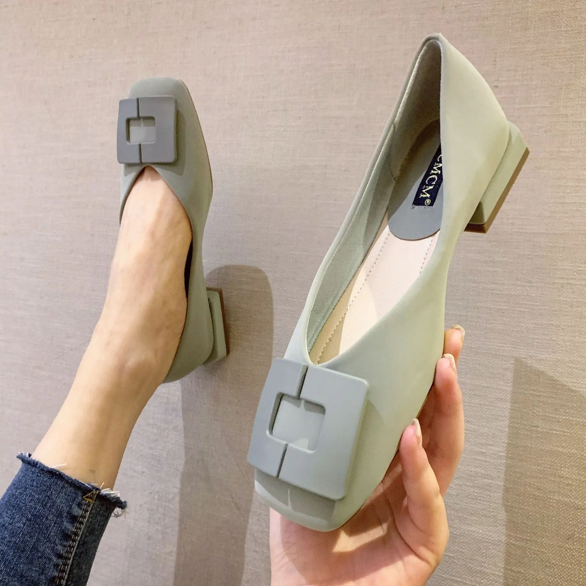 

Korean Shoes All-Match Elegant Women's Moccasins Casual Female Sneakers Flats Shallow Mouth Square Toe 2021 Summer Dress New