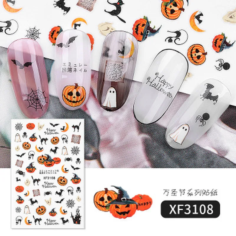 1PC Halloween Nail Sticker Water Self Adhesive Art Tattoo Spider Black Pumpkin Decals for DIY Decor Decorations | Красота и здоровье