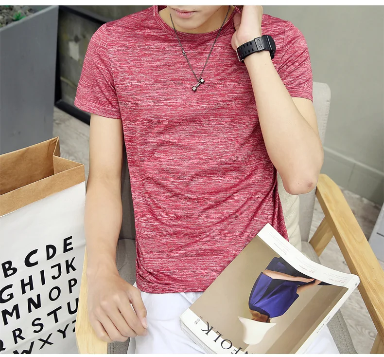 

10631-Summer men's round neck T-shirt solid color loose clothes five points men's clothing