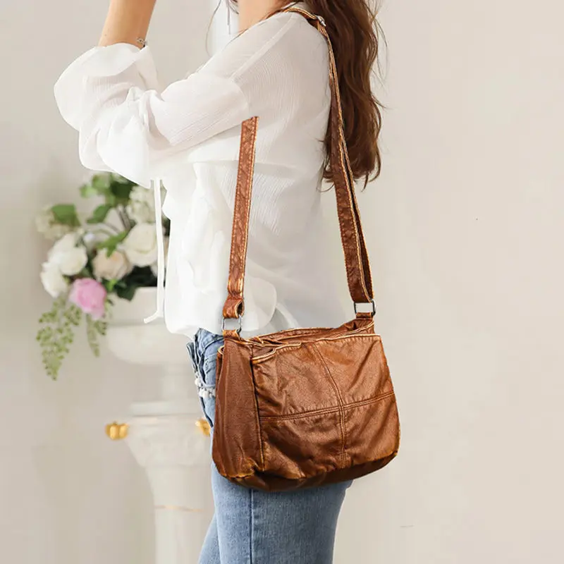 Retro Women Crossbody Shoulder Bags For Handbag Female Soft Washed Leather Purses and Handbags Messenger Sac A Main | Багаж и сумки