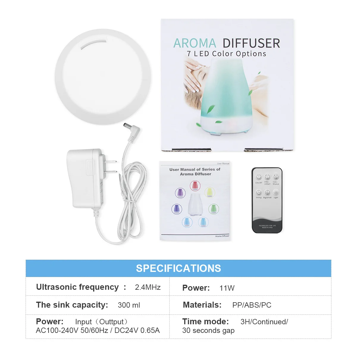 

Humidifier Diffuser Aromatic Aromatherapy Distributor For Home 300ML LED Changes Light Seven Color Small Night Light YANKE