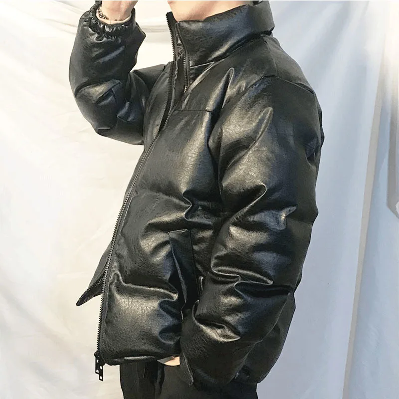 Winter Thick Leather Jacket Men's Warm Parka Men Fashion Collar Locomotive Leather Coat Man Streetwear Hip Hop Collar Coat Mens