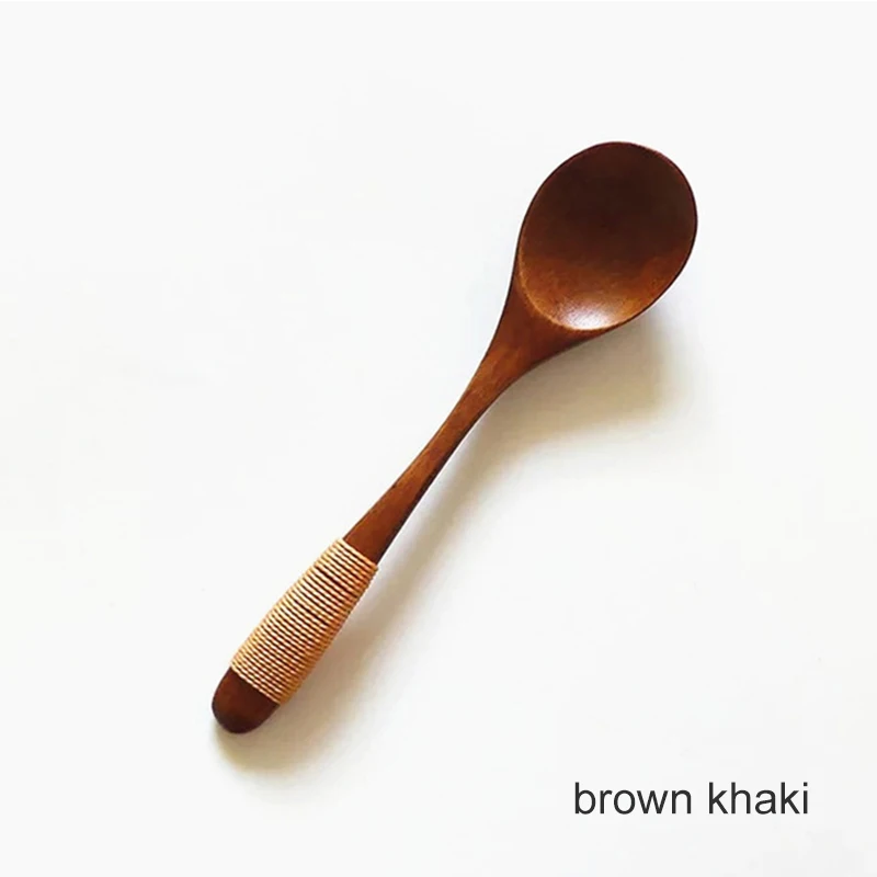 brown khaki Кухонные принадлежности 1 шт. детская ложка для риса 13,5*3 см деревянная ложка противоскользящая в японском стиле кухонная утварь чайная ложка - Цвет: brown khaki