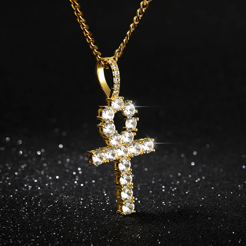 

Hip Hop Rock Cross Necklace Goth Zircon AAA Bling Iced out Chain For Women And Men Religion Pendant Christian Collier BFF
