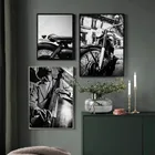 Постер в стиле ретро с изображением пейзажа, черно-белая Картина на холсте, мотор, виолончель, музыкальный инструмент, обои, Крафтовая печать, декоративная картина для дома