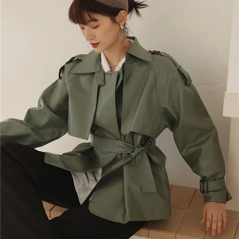Hzirip Harajuku Matcha-green Женская Ретро мотоциклетная куртка из искусственной кожи плюс винтажная куртка на шнуровке шикарная Универсальная женская верхняя одежда