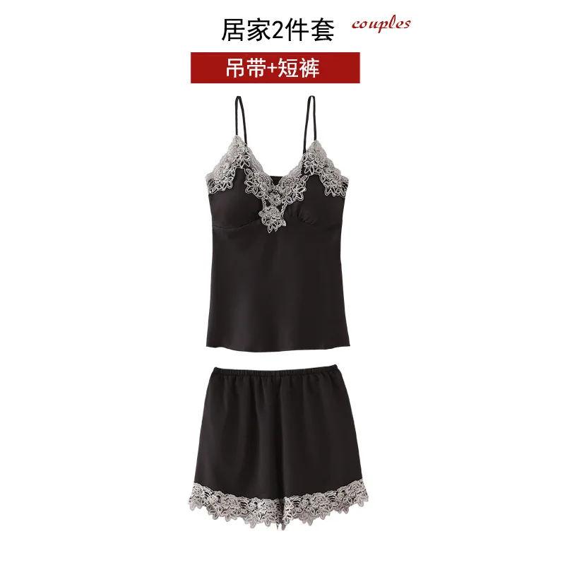 

4pcs Silky Robe Sleep Suit Womens Lace Satin Pajamas Gown Set V-neck Cami Nighties Wear Pijama Home Nightwear Spring Nightdress