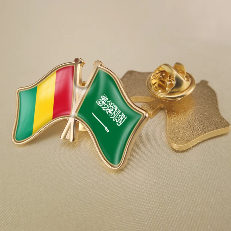 

Guinea and Saudi Arabia Crossed Double Friendship Flags Lapel Pins Brooch Badges