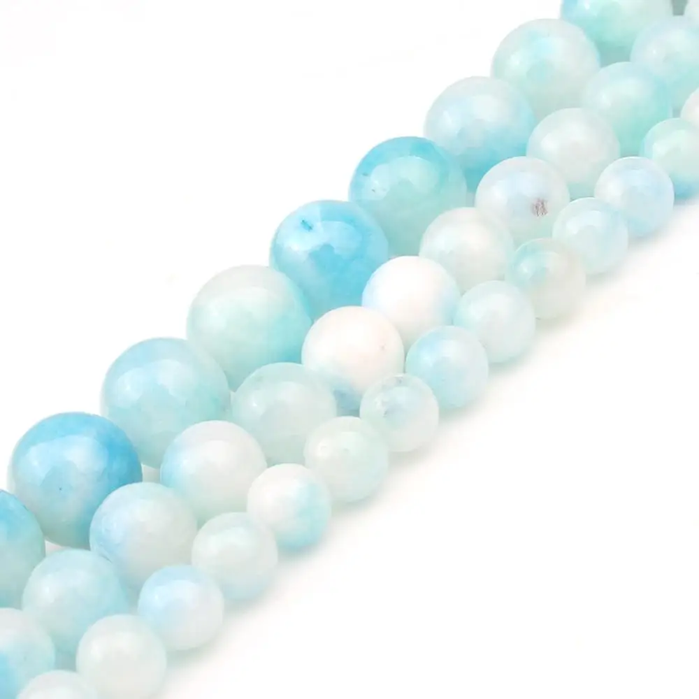 6/8/10mm Natural Sky Blue & White Persian Jades Stone Beads Round Loose for DIY Handcraft Jewellery Making 15'' Strand |