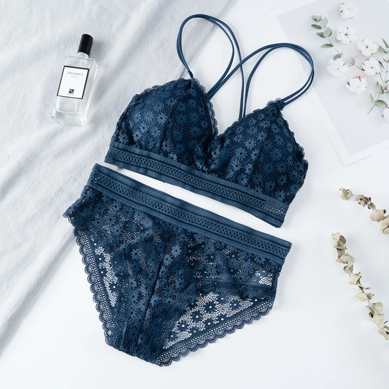 

Women Lace Bra Sets Seamless Underwear Backless Vest Adjusted-straps Lingerie Floral Soft Comfortable Underwear Set