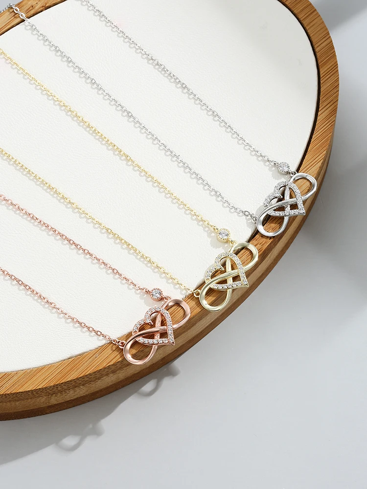 

SILVERHOO Express Infinite Love Lovers Necklace For Women Inlay Cubic Zircon Real 925 Sterling Silver Pendent Necklace Jewelry